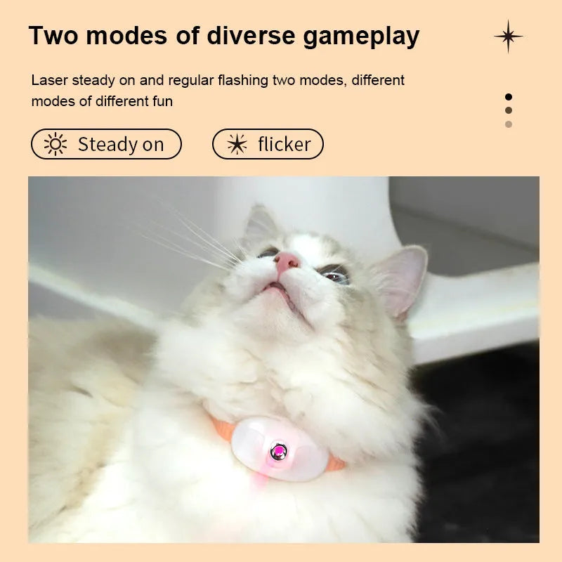 USB rechargeable interactive laser cat teasing collar for indoor self-entertainment in green and pink colours