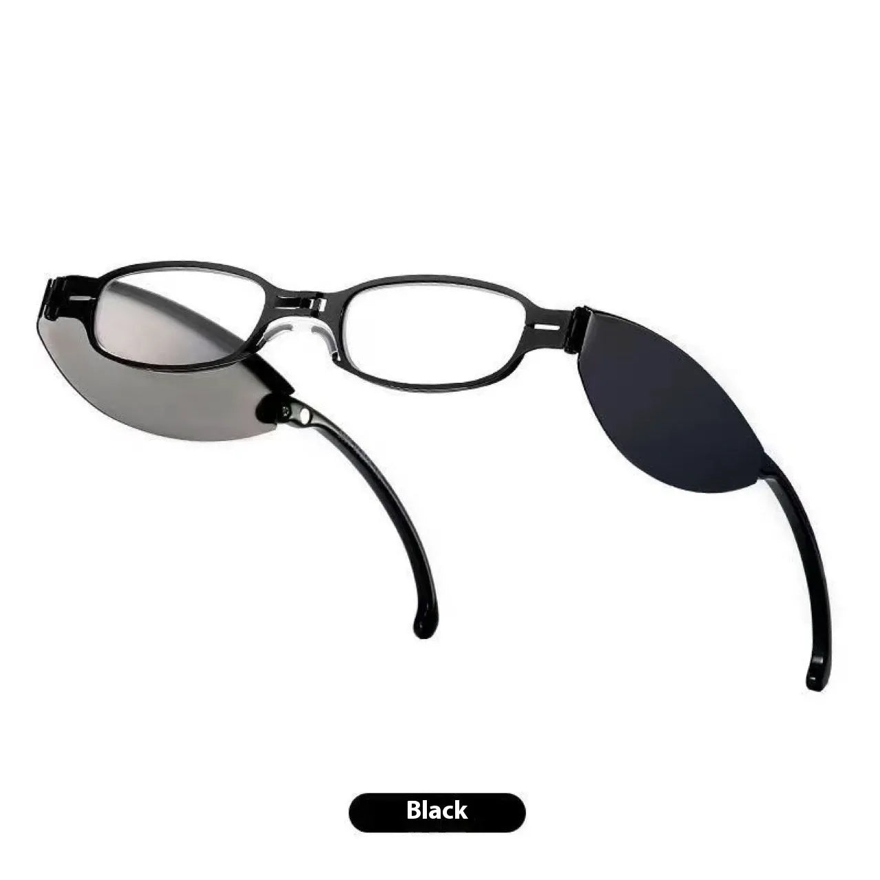 Folding presbyopic glasses in black retro style with pocket case