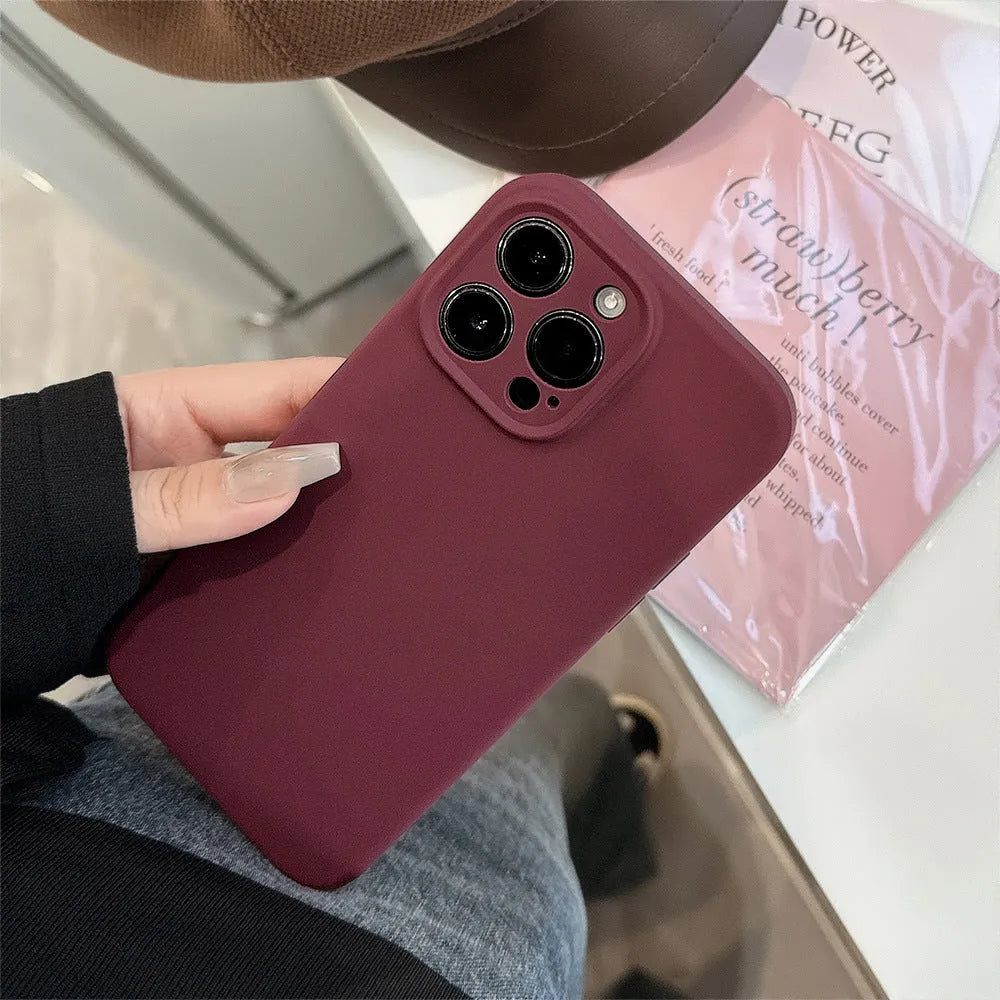 Liquid silicone phone case in solid colour with drop protection for iPhone series