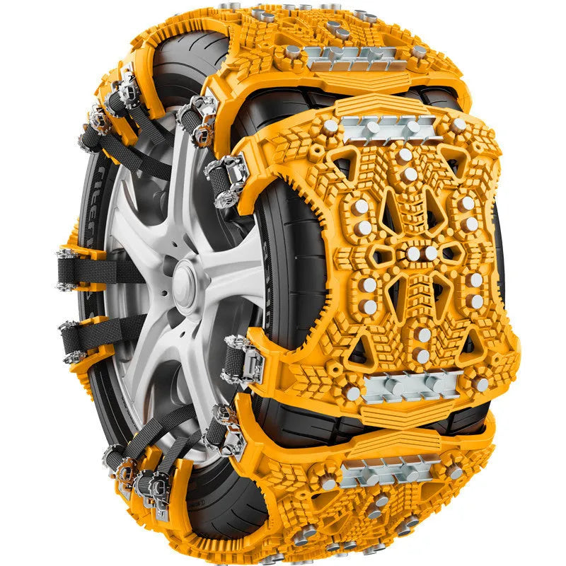 Universal steel plate gear nonskid chain for car SUV with installation tool, snow shovel, and gloves