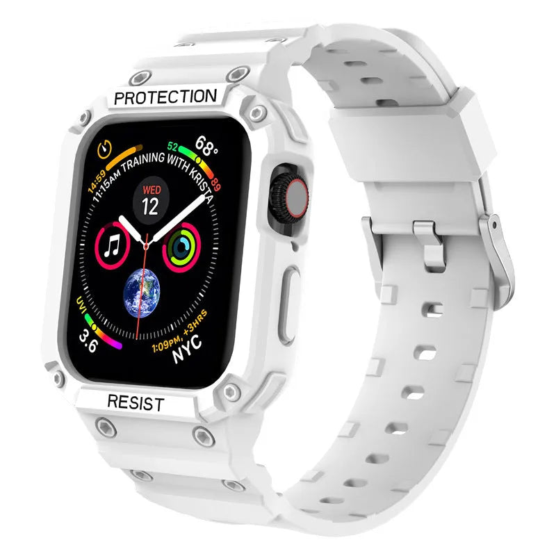 Apple Watch Series 8 protective case with integrated soft TPU sport strap in multiple colour options
