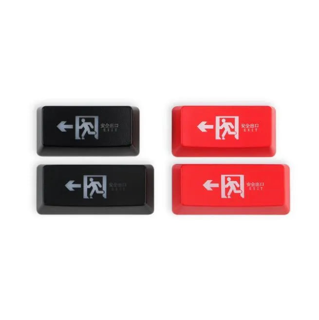 Red safety evacuation exit graphic on transparent plastic backspace keycap for USB wired keyboard