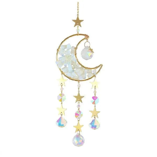 K9 crystal moon car pendant with metal chain in blue, green, pink, purple or white