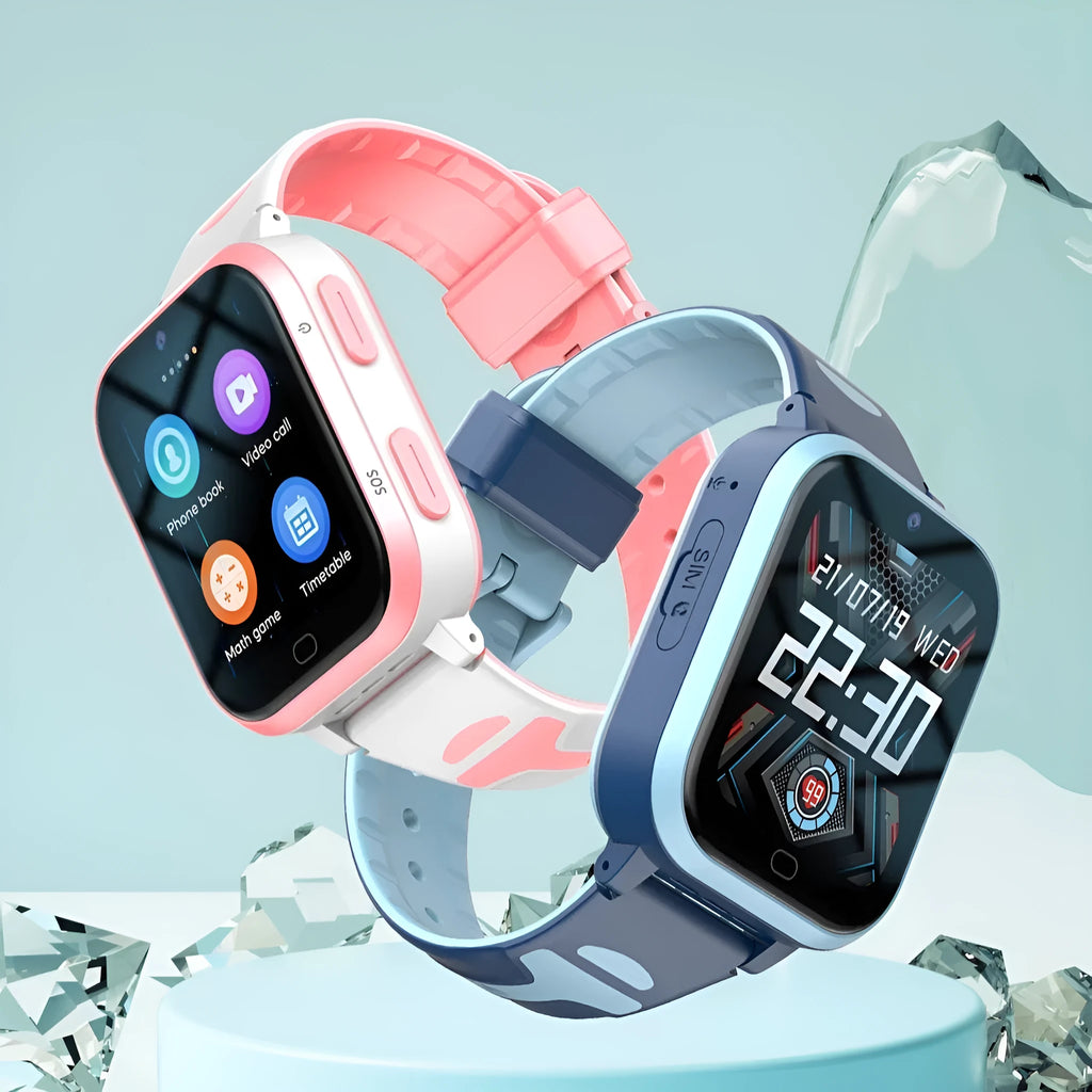 Child smart phone watch in black with 1.83-inch screen and wrist strap, 4G waterproof, ABS material