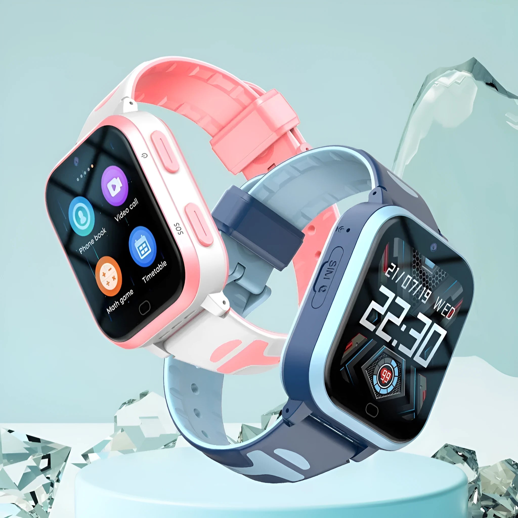 Child smart phone watch in black with 1.83-inch screen and wrist strap, 4G waterproof, ABS material