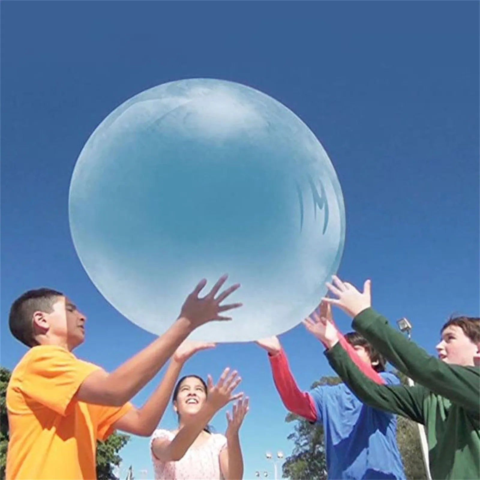 Inflatable bouncy ball in pink and yellow showing TPR material with 120cm diameter for party play