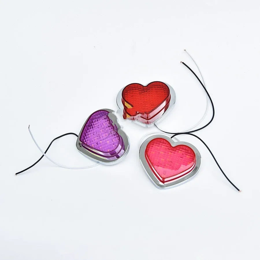 12V heart-shaped automotive LED sidelight for car modification in red, pink, black, orange, or purple.