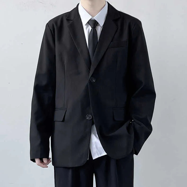 Men's plus size three-piece suit set in loose college style with white shirt and tie