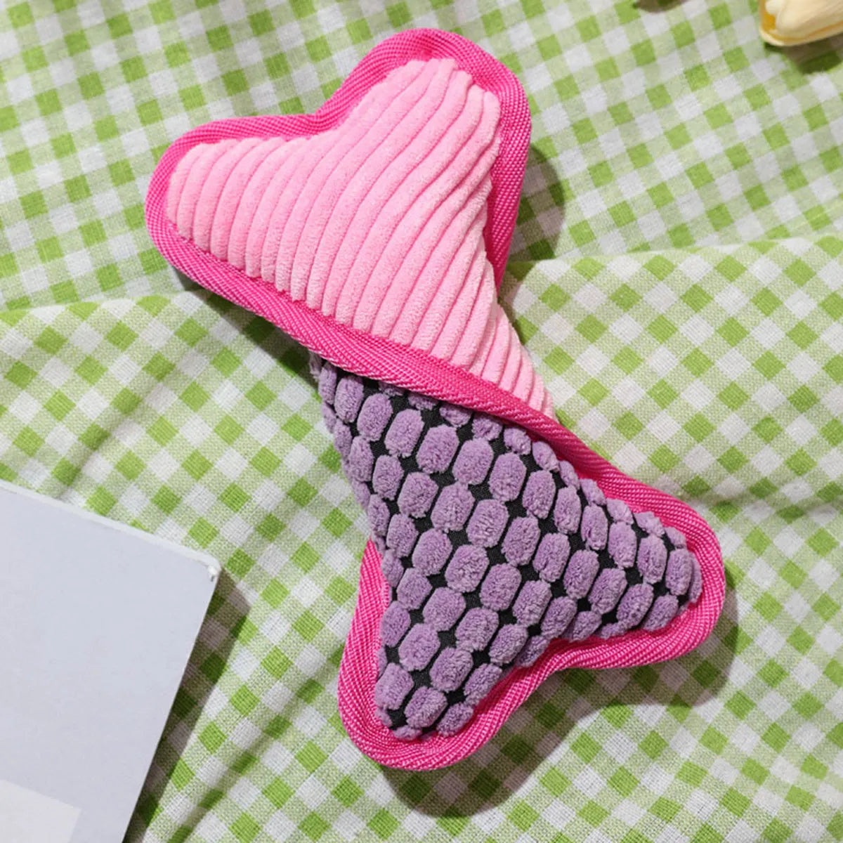 Bite-resistant teddy dog toy with sound bone model in blue, green, and pink colours