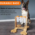 Wooden dog puzzle toy measuring 31x30x20cm with interactive snack dispenser design