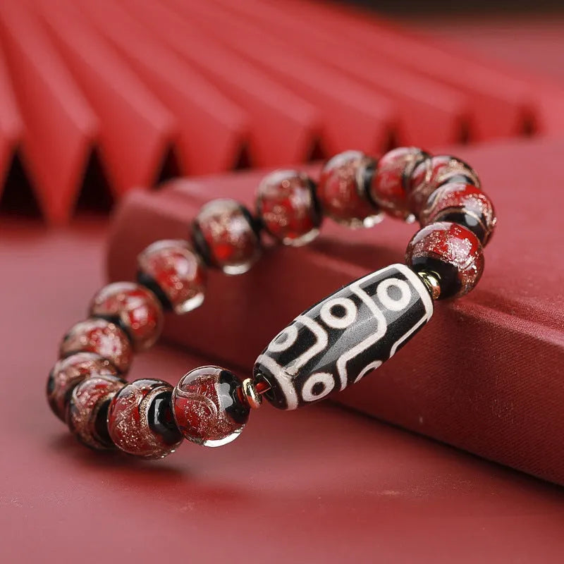 Chinese style bracelet with colourful coloured glaze lucky beads in 10mm 12mm 14mm sizes