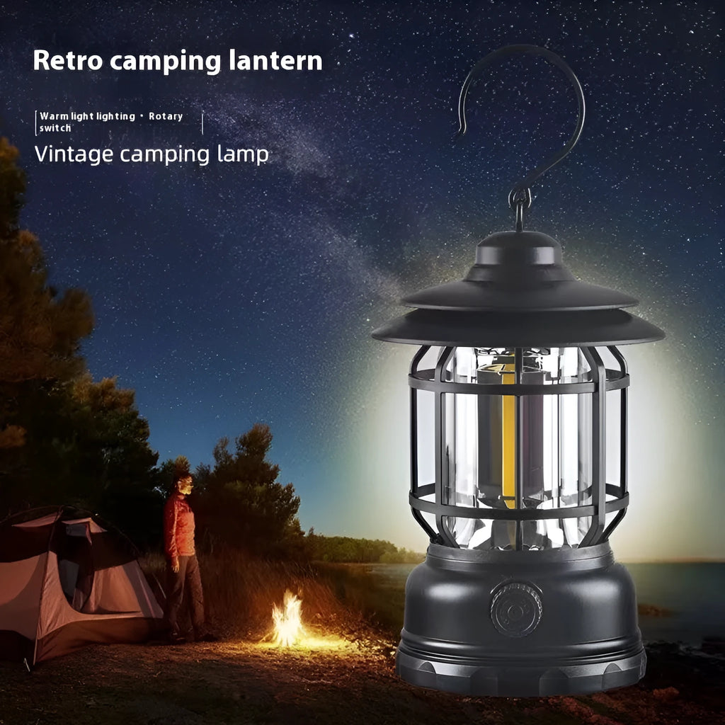 Portable super bright camping head lamp in dark green, shown in a headlamp style for hands-free use outdoors.