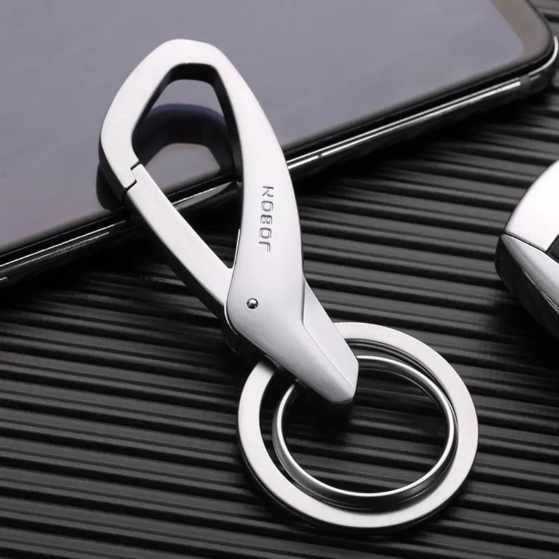 Zinc alloy car key waist hanging double ring keychain in black, chrome, or nickel colour