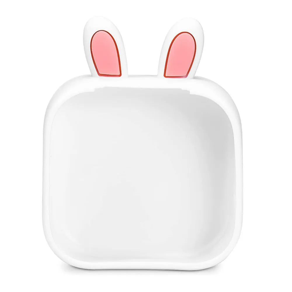 Mini pocket portable thermal printer with pink rabbit ear protective case on a desk