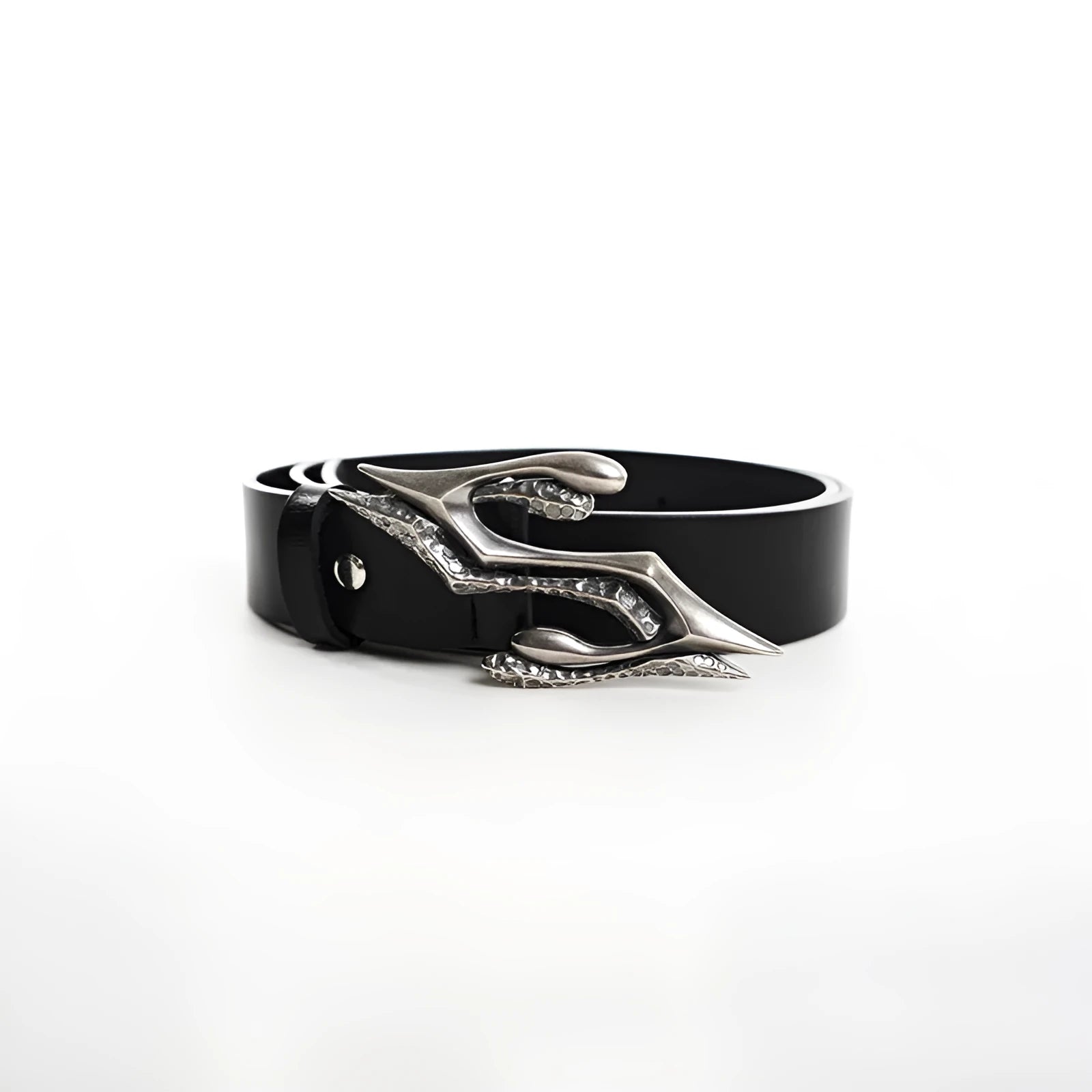 Black men's leather belt with a metal letter buckle, made from two-layer cowhide.
