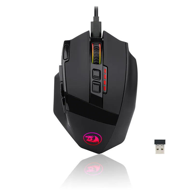 Redragon M801P black wireless gaming mouse with 9 buttons and ergonomic design
