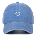 Cotton baseball cap with retro small love embroidery in an adjustable dome crown style.