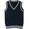 Women's slim fit V-neck knitted sweater with striped stitching and waistcoat styling
