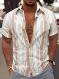 Men's striped short sleeve shirt in light blue with 3D printed pattern and button front