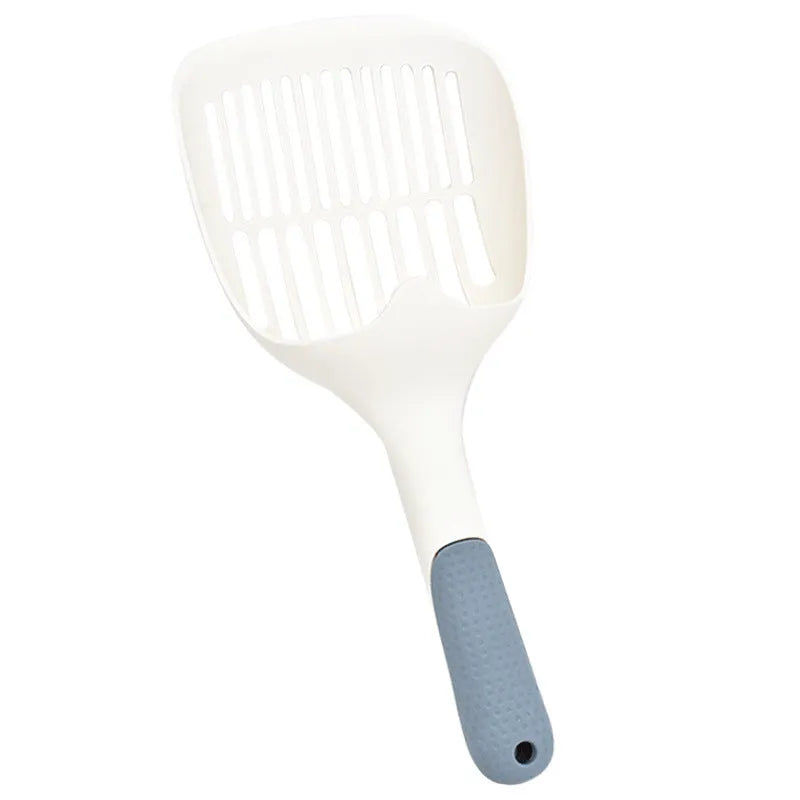 Cat litter shovel with large slot scoop for tofu litter, 30 cm long, in grey plastic