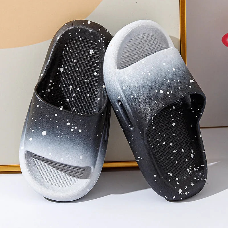 Children's gradient colour PVC summer slippers showing non-slip sole and breathable design