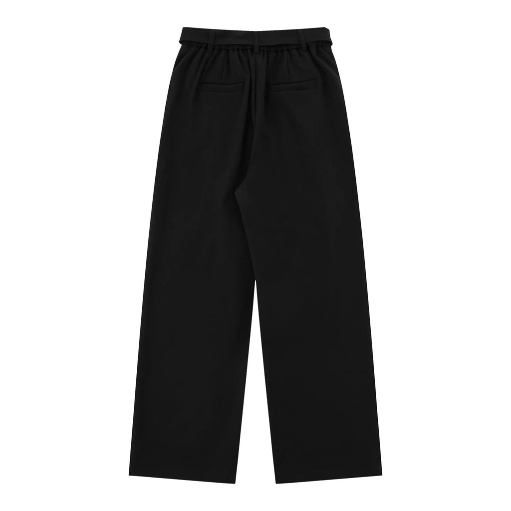 Loose high waist wide-leg trousers in black, women’s polyester straight-leg casual pants