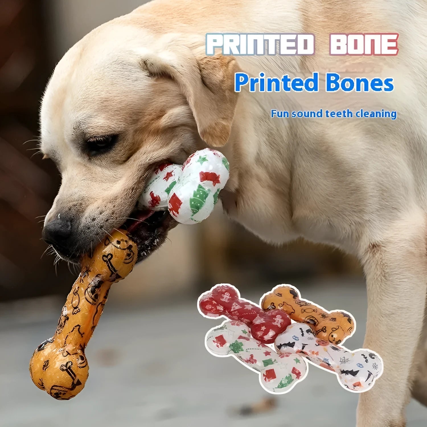 Printed bone TPR material dog chew toy with nibbling sound, in Christmas red colour, weight 110g