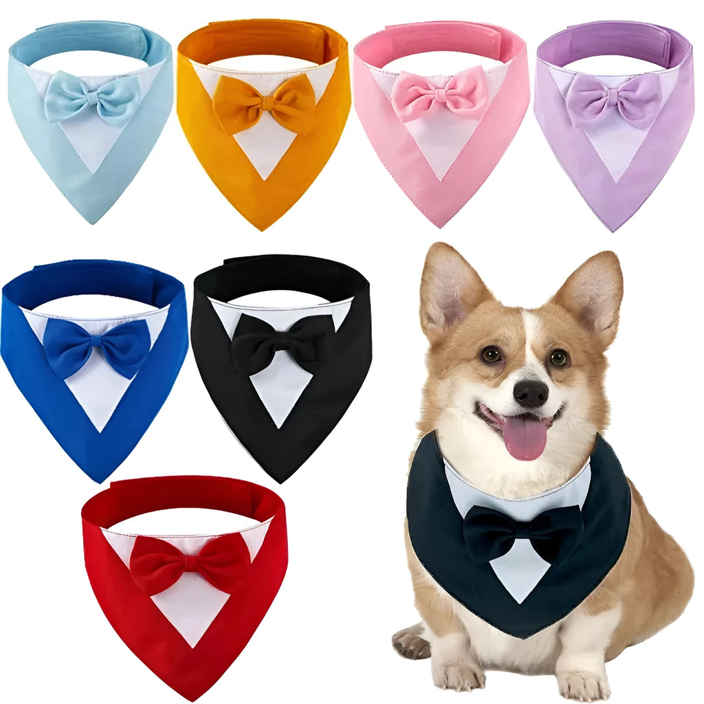 Pet triangle bib bow saliva towel in multiple colours for dog or cat, wrapping around collar