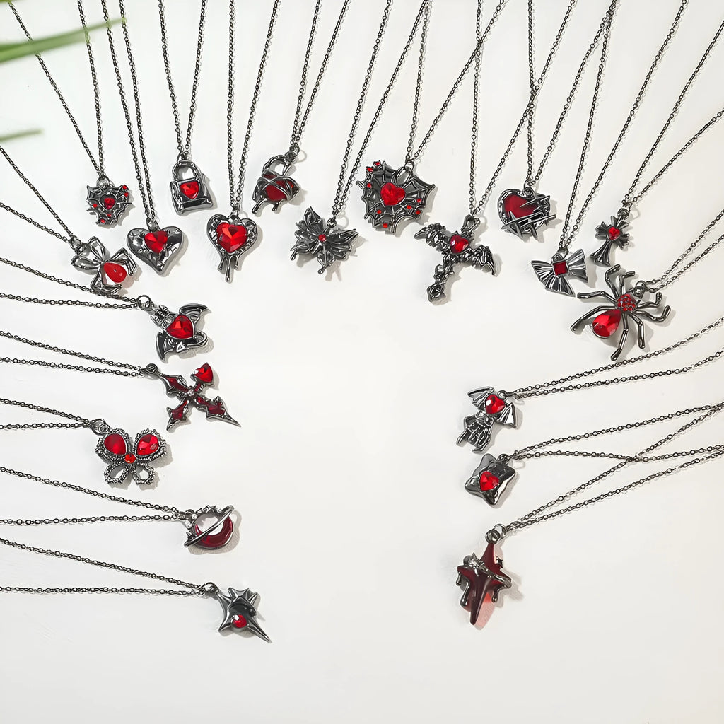 Halloween necklace with bat and spider pendants in electroplated zinc alloy on regular chain