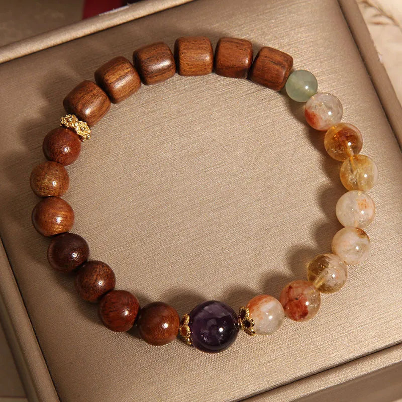 Women's pastoral bracelet with yellow tower crystal, amethyst stones, pearls and rhinestones