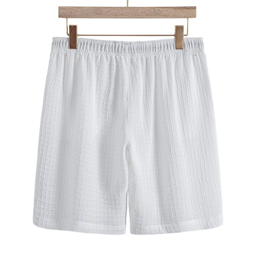 Men's jacquard cotton blend short sleeve shirt and shorts suit set in white or black