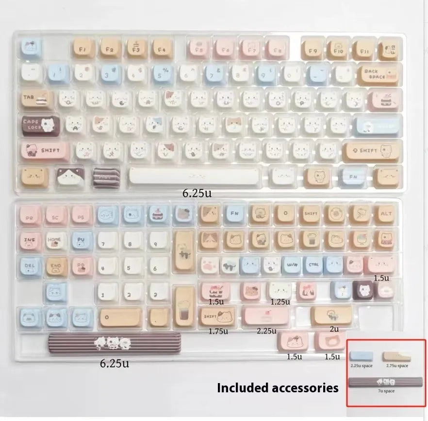 High sea salt cat design PBT keycap set with 7u spacebar supplement for March past mechanical keyboard layouts