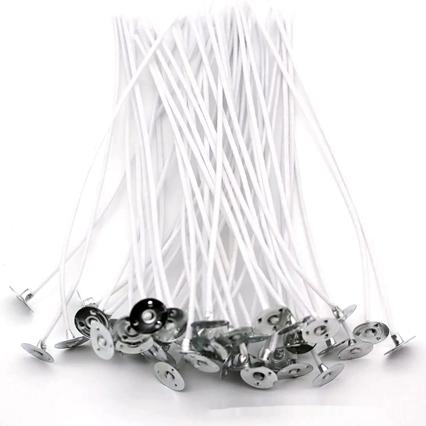 White cotton candle wicks for DIY making showing three length options: 2.6cm, 6cm, and 8cm