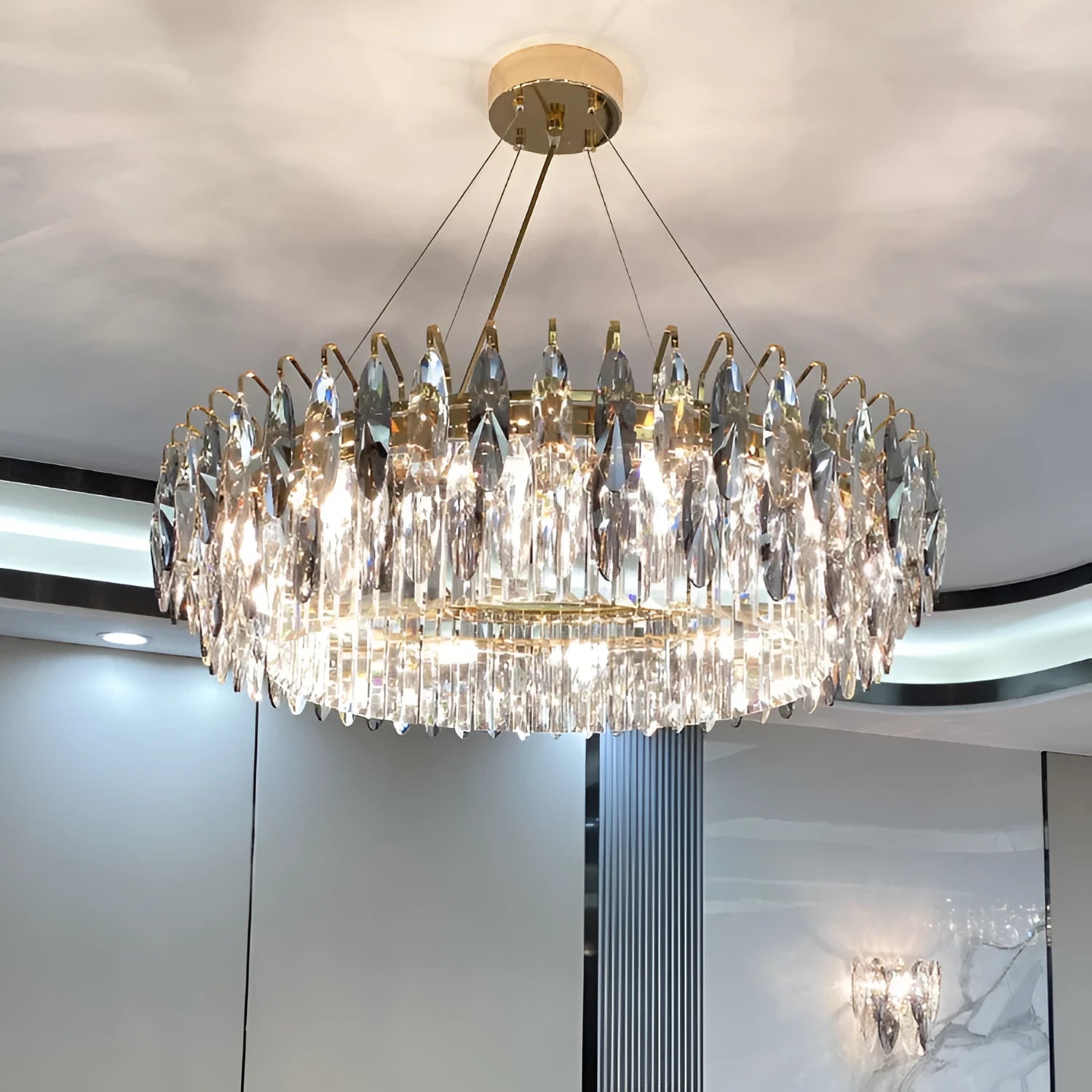 Light luxury crystal diamond chandelier with iron frame, multi-head design, 500-1000mm diameter