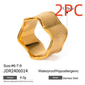Stainless steel wide band finger ring with a geometric wave pattern, electroplated finish.