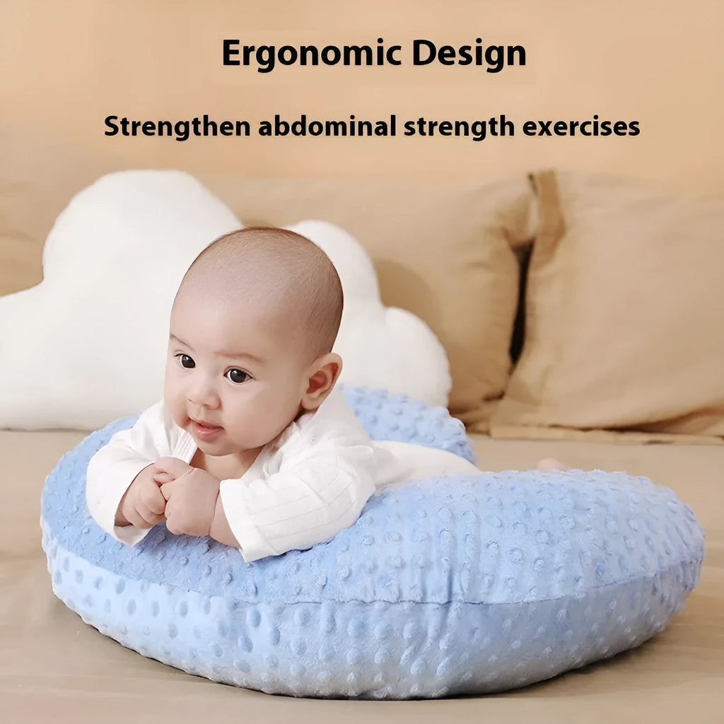 Grey nursing pillow for baby feeding support with a detachable pillowcase
