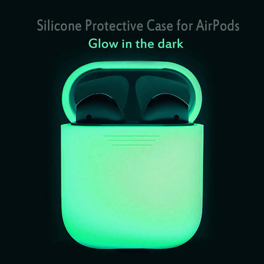 Luminous transparent silicone flip case for AirPods wireless earphones showing glow feature