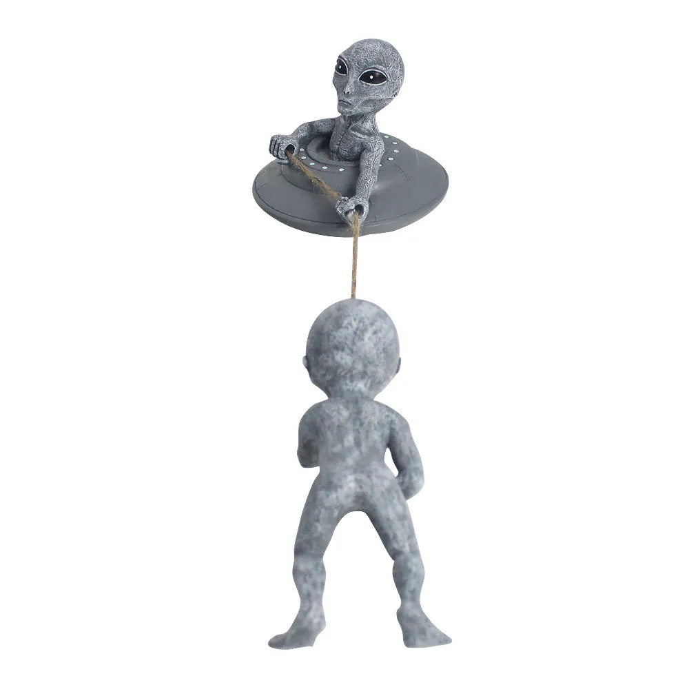 Grey resin carved alien tree pendant for outdoor courtyard decoration, 19x15x20cm