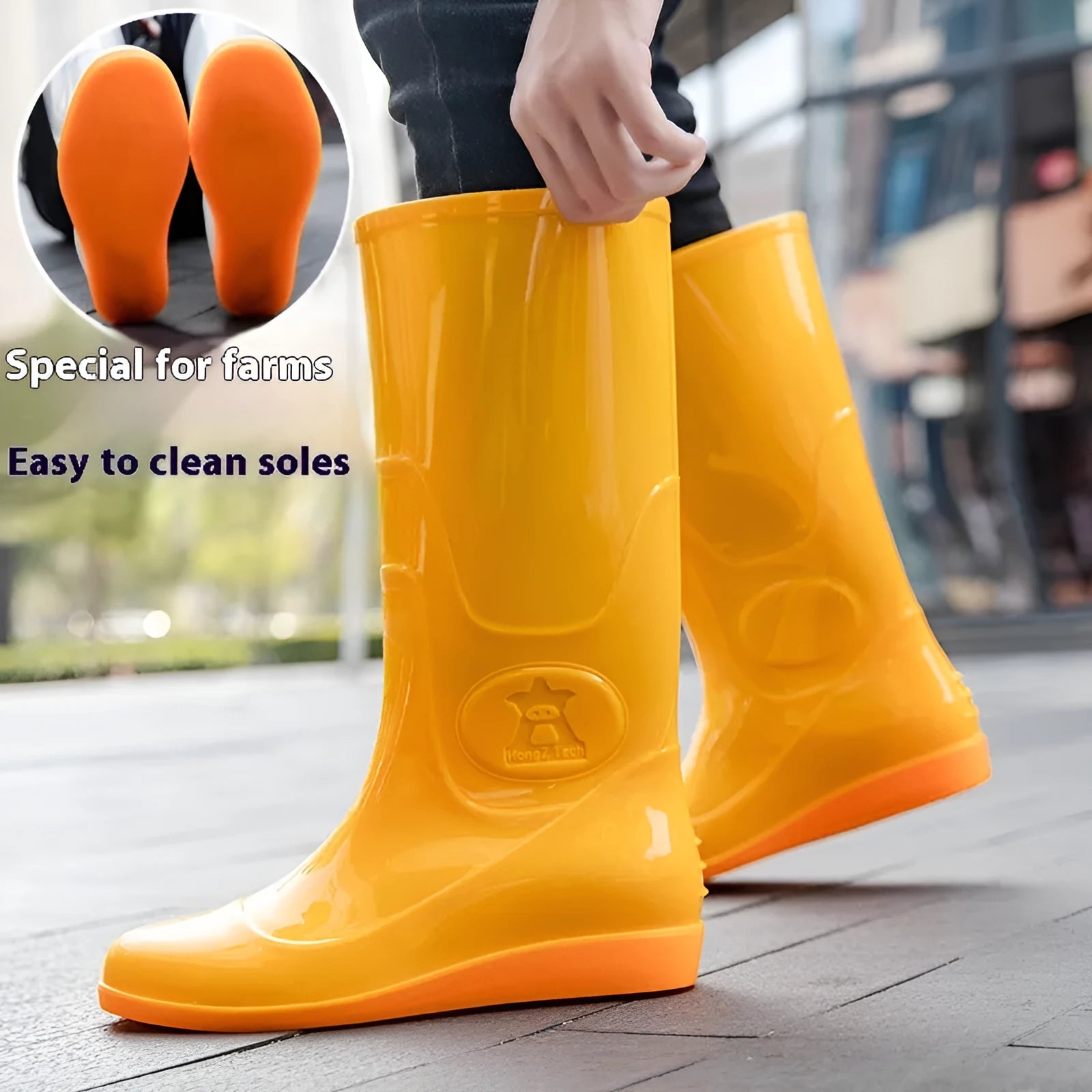 Men's flat washable rain boots labour protection waterproof shoes white or yellow high tube