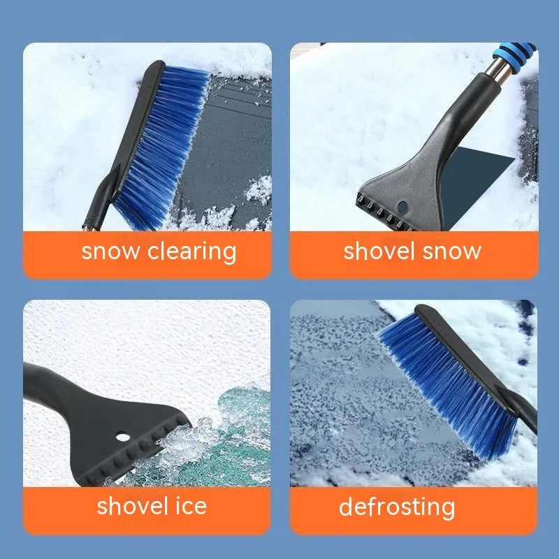 Winter car snow scraping brush with long handle and telescopic model in blue