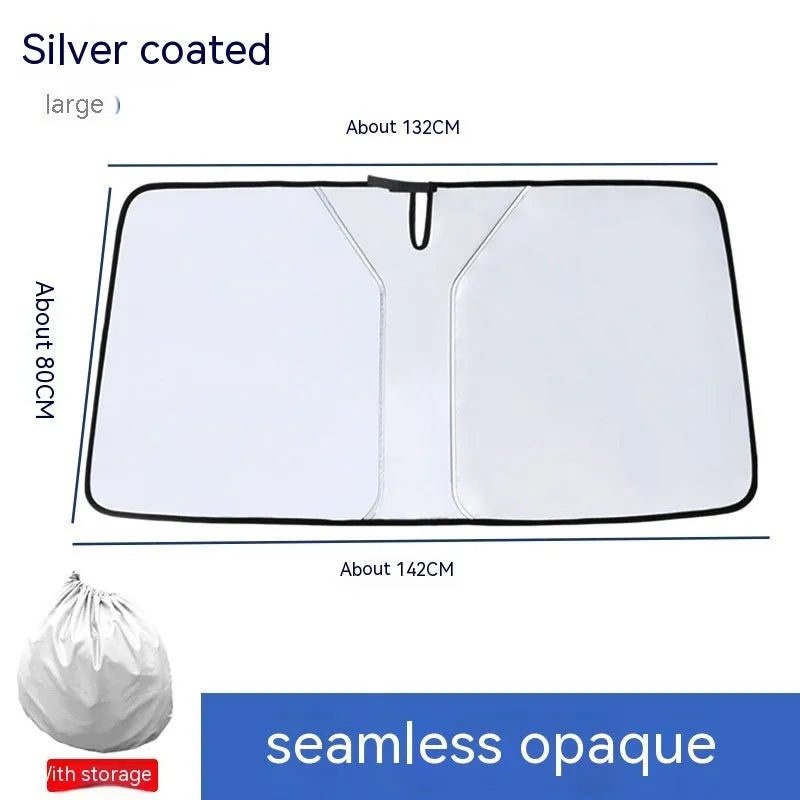 Car front windscreen sun shield with double ring design and titanium silver reflective coating