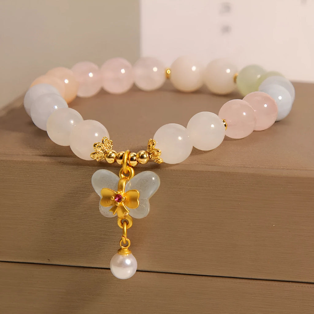 Morganite crystal bracelet with colourful butterfly pendant jewellery for women