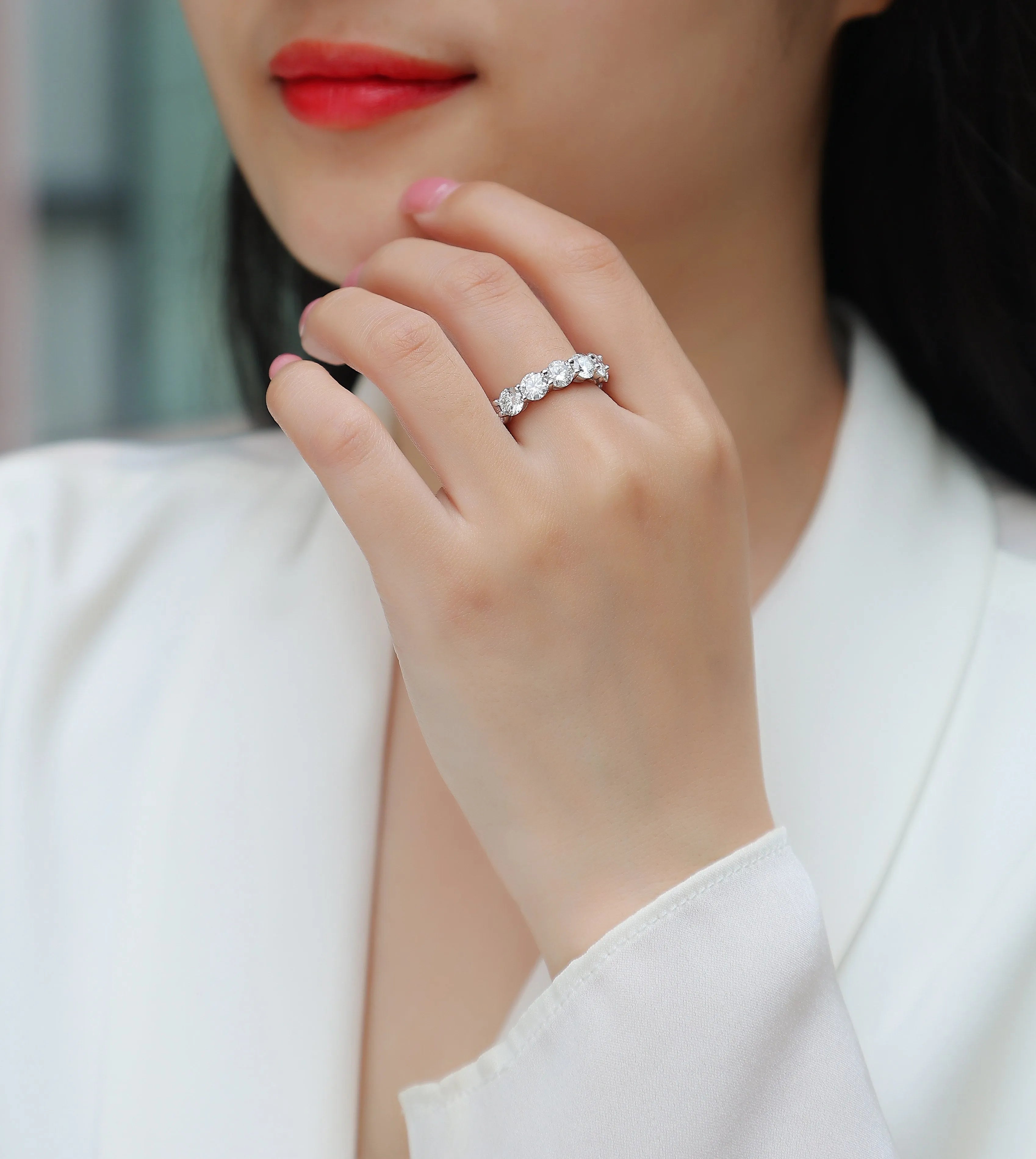 Star-studded moissanite wedding ring in S925 silver platinum-plated, gold colour, size 7, with diamond testability