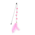 Blue cat teaser interactive toy rod with bell and pompon feather, 31cm long