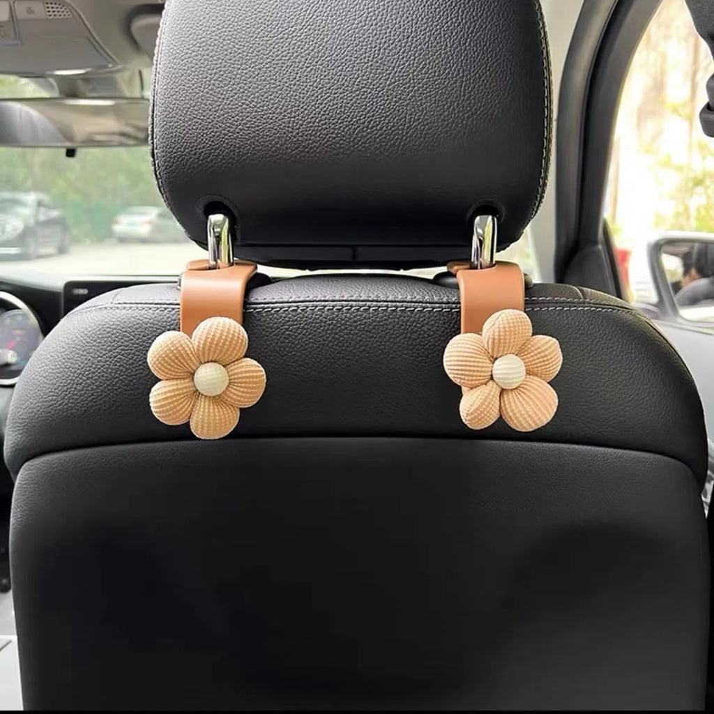 Plastic car seat hook in white Xuan Ya flower colour, 11x5.5cm, for hanging storage on seat back