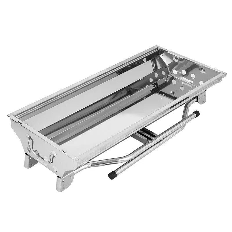 Stainless steel portable folding barbecue grill with dimensions 73cm x 33.5cm x 70cm