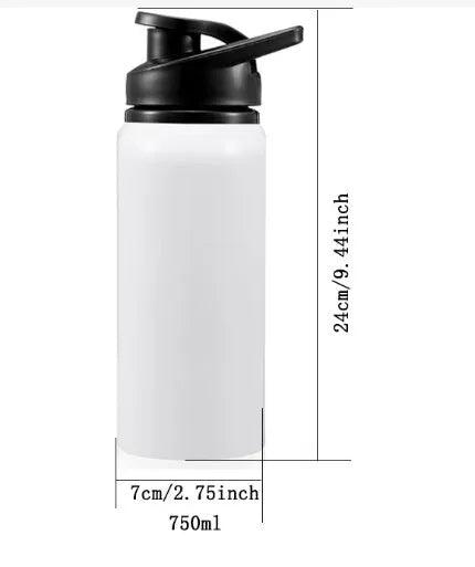 White aluminium sports water bottle for cycling and outdoor activities