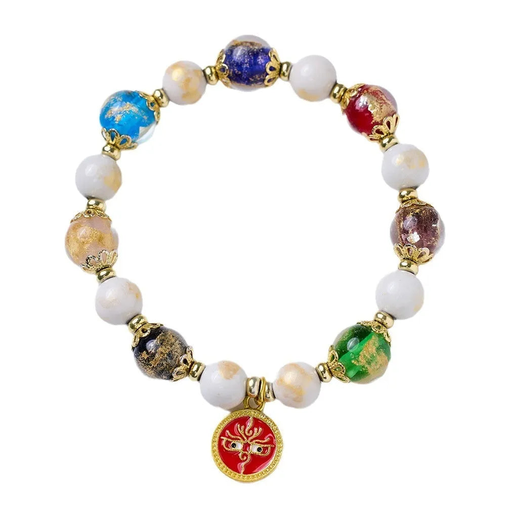 Handmade Fragrant Gray glass bracelet with 10mm geometric beads in God of Wealth design, five colours