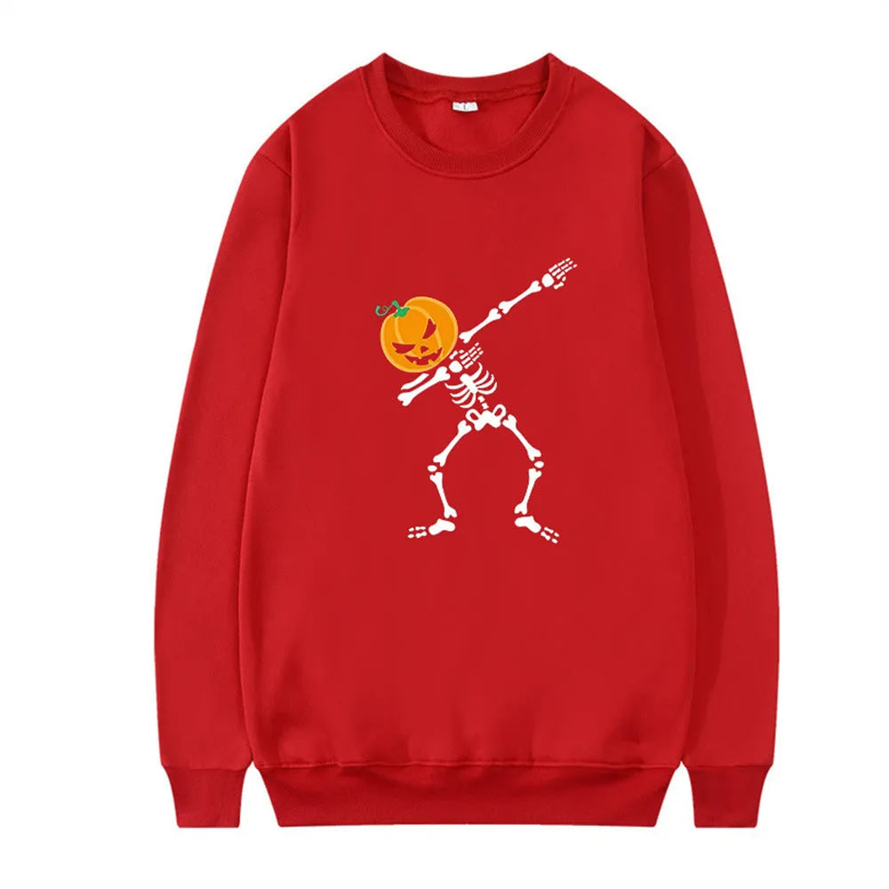 Women's printed long sleeve crew neck top in polyester fabric on a hanger.
