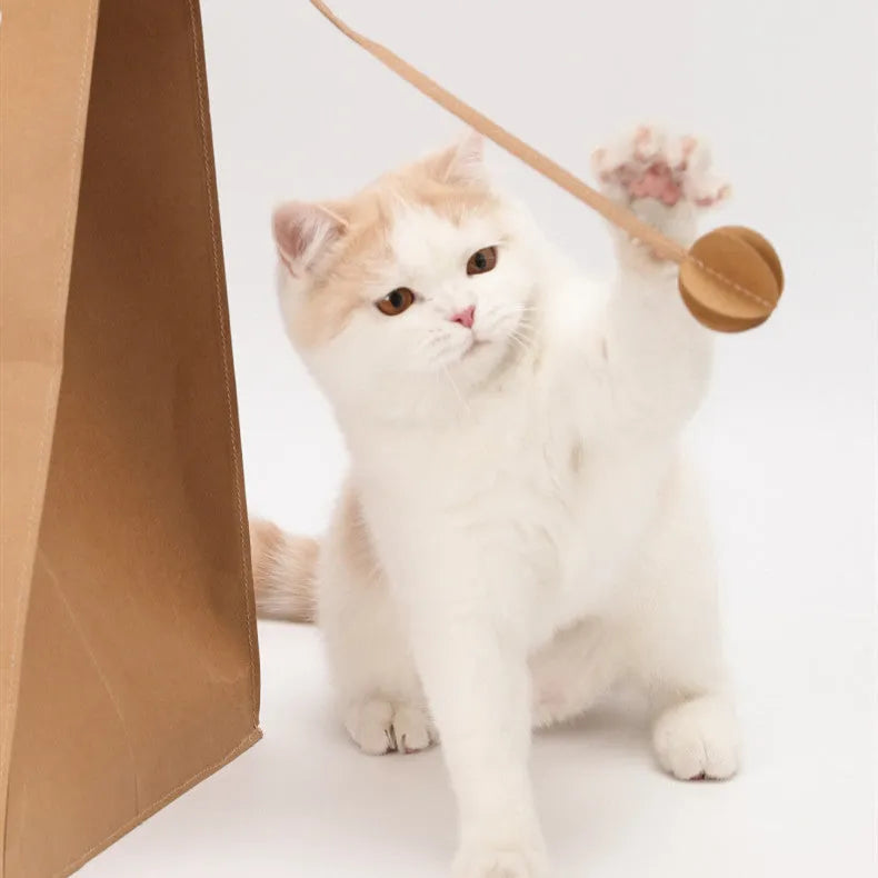 Brown washable kraft paper bag cat nest with integrated corrugated scratch board measuring 40x30x53cm